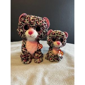 Ty Beanie Boos TASHA the 9”and 6" Medium Size Buddy Leopard Plush Glitter Eyes